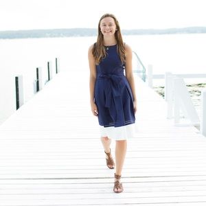 Blue and White Preppy Tommy Hilfiger Bow Waist Dress
